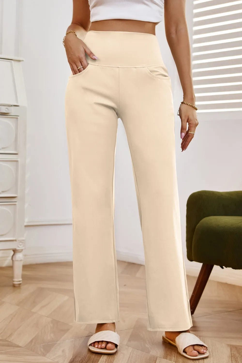 High Waist Wide Leg Pants with Pockets - Rochelle's House LLC