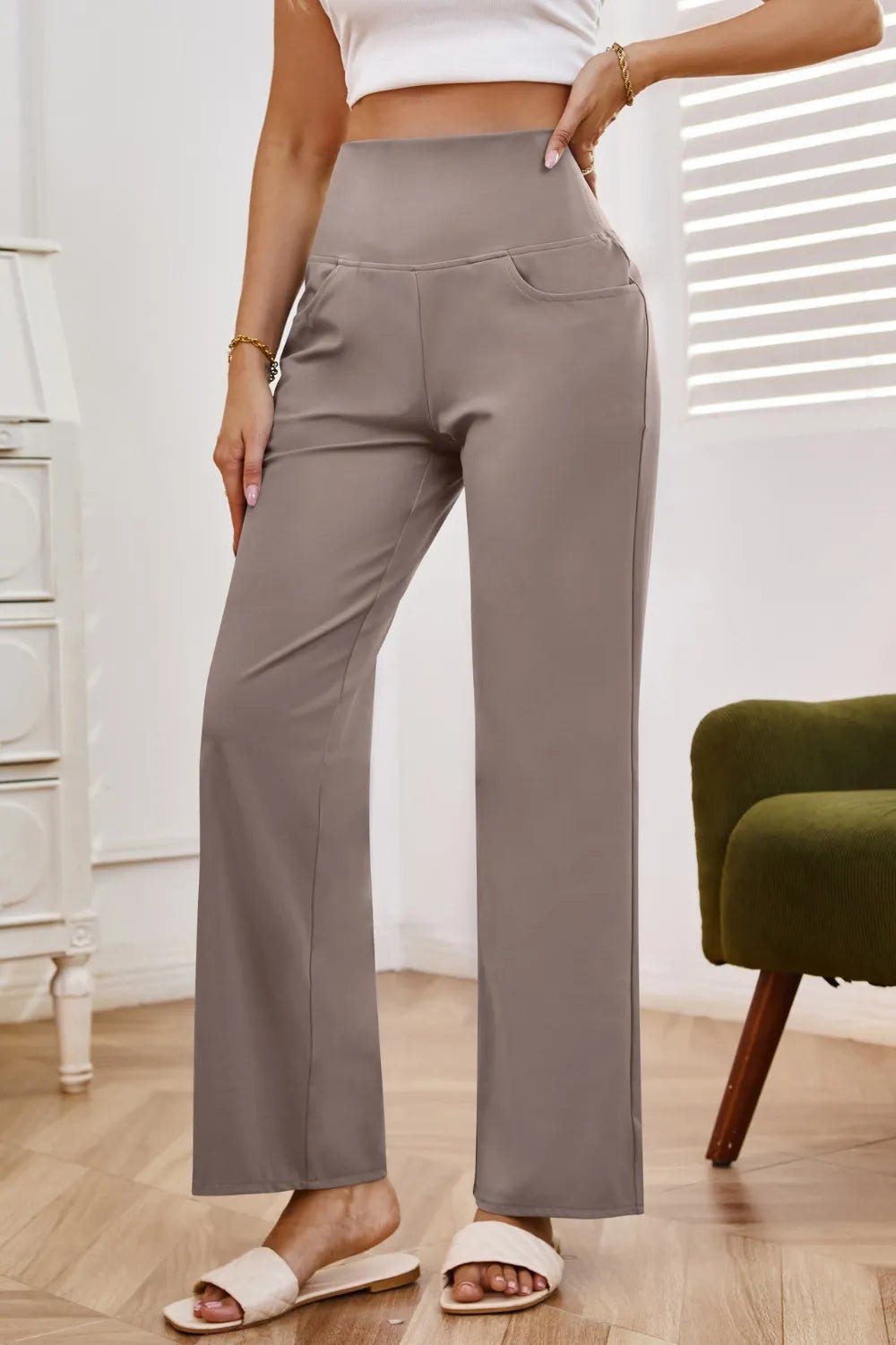 High Waist Wide Leg Pants with Pockets - Rochelle's House LLC