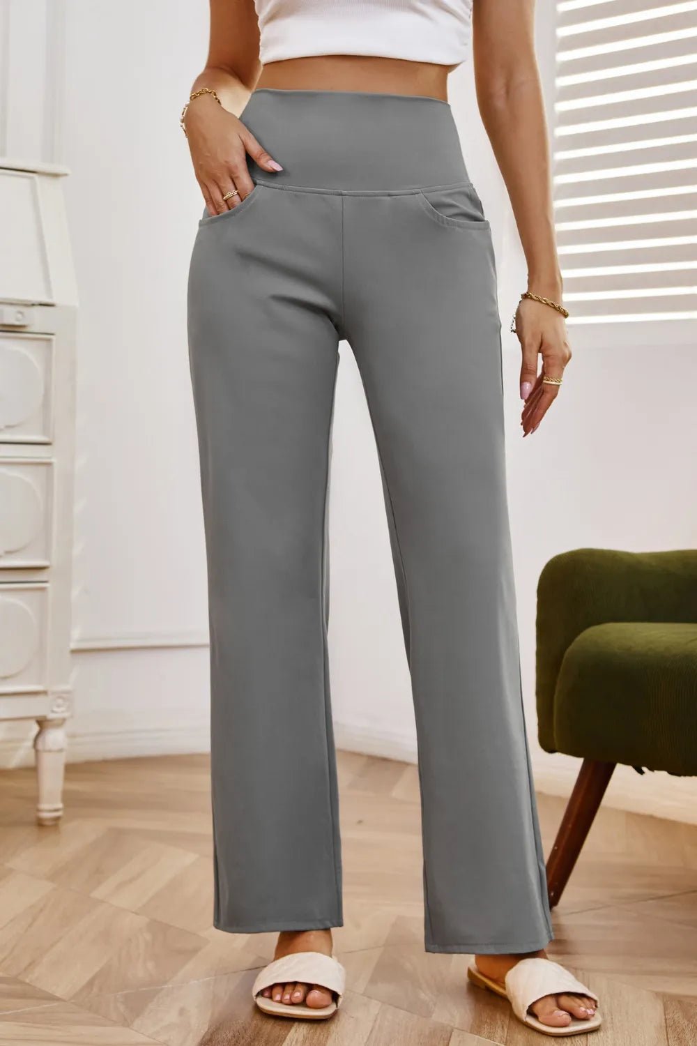 High Waist Wide Leg Pants with Pockets - Rochelle's House LLC