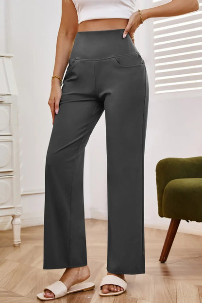 High Waist Wide Leg Pants with Pockets - Rochelle's House LLC