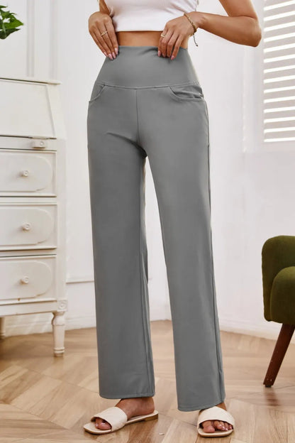 High Waist Wide Leg Pants with Pockets - Rochelle's House LLC