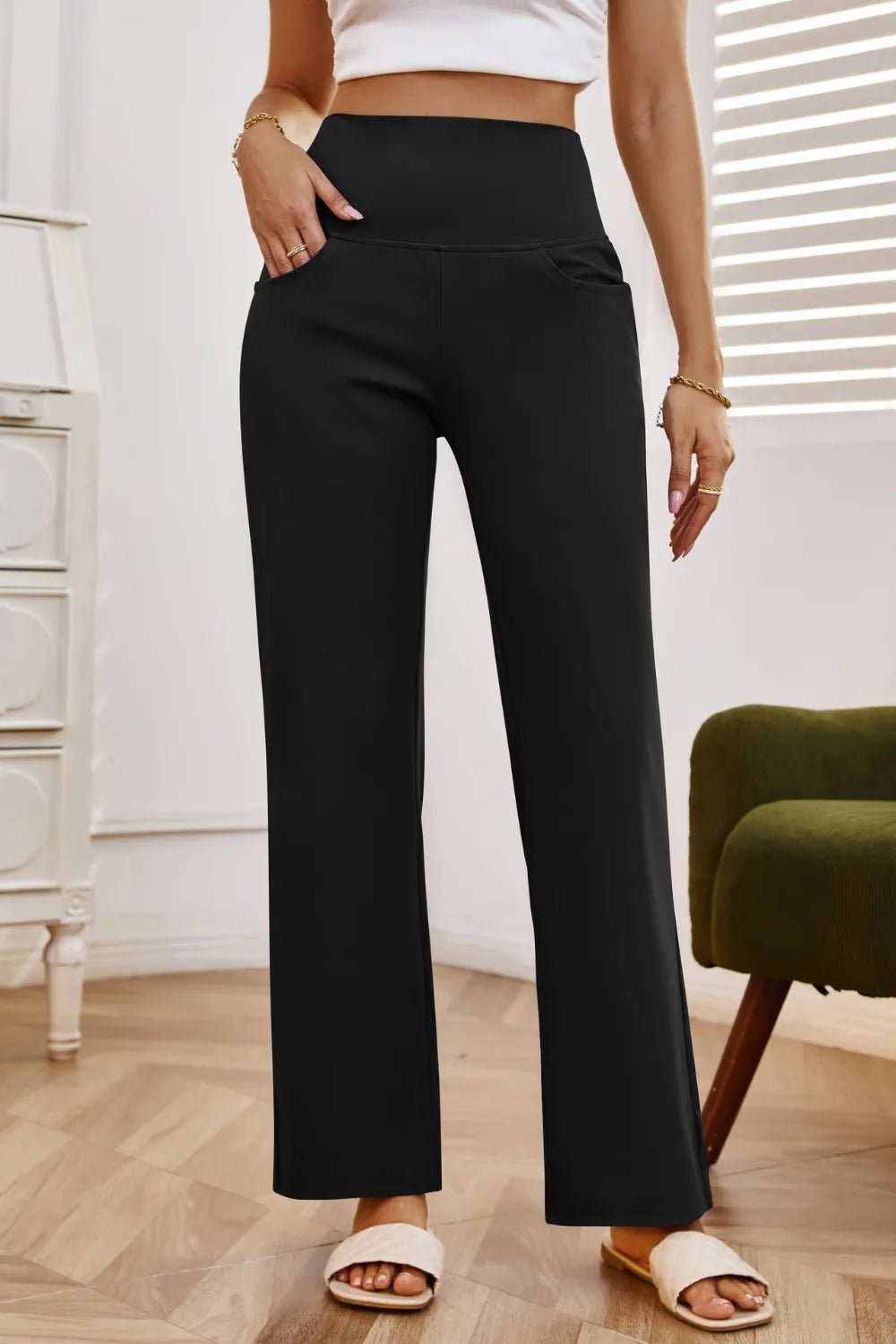 High Waist Wide Leg Pants with Pockets - Rochelle's House LLC