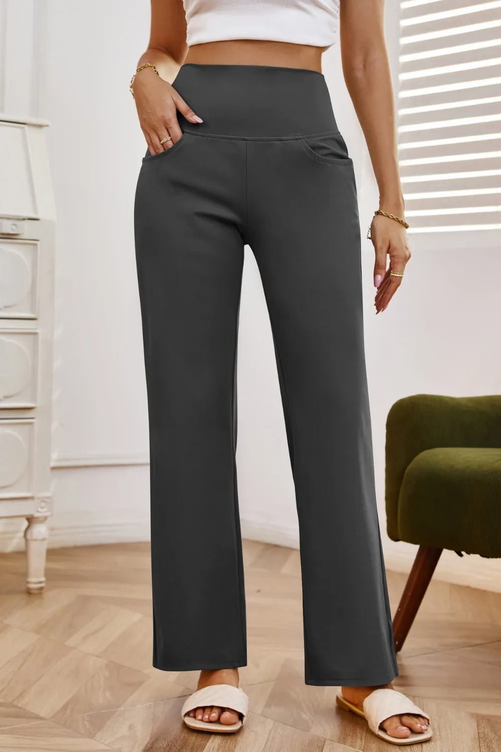 High Waist Wide Leg Pants with Pockets - Rochelle's House LLC