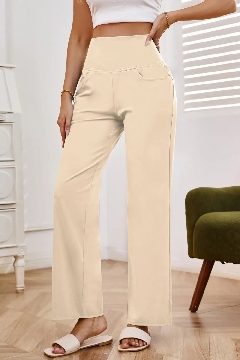 High Waist Wide Leg Pants with Pockets - Rochelle's House LLC