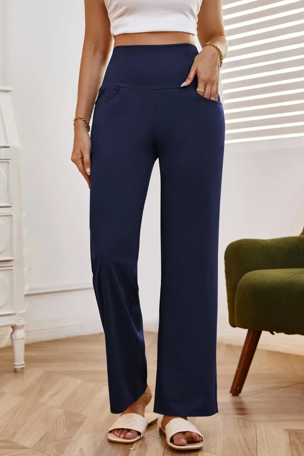 High Waist Wide Leg Pants with Pockets - Rochelle's House LLC
