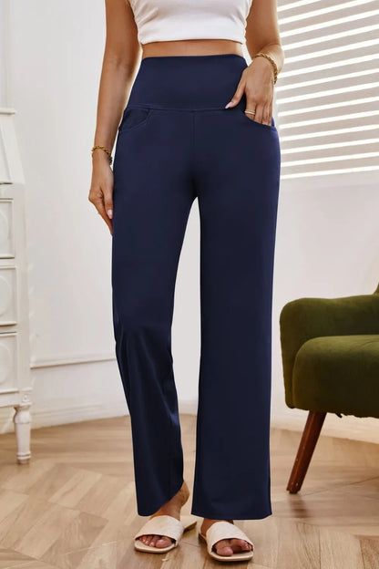 High Waist Wide Leg Pants with Pockets - Rochelle's House LLC