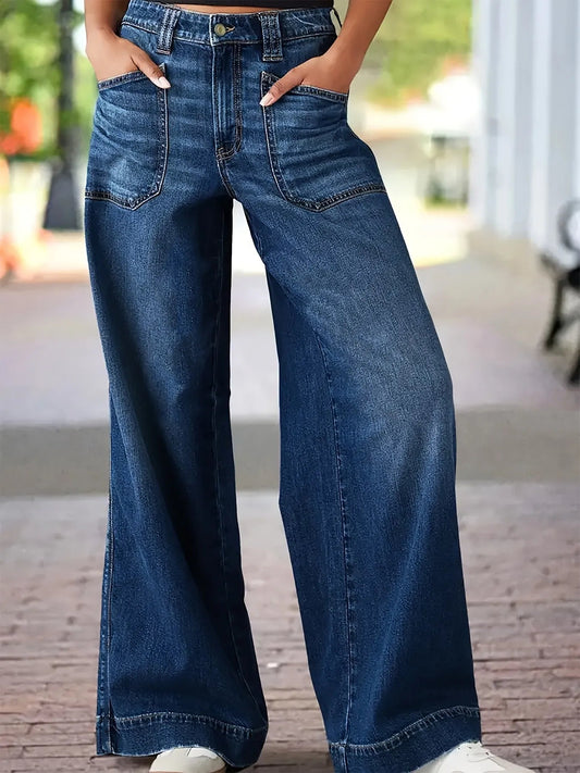 High Waist Wide Leg Wash Jeans - Rochelle's House LLC