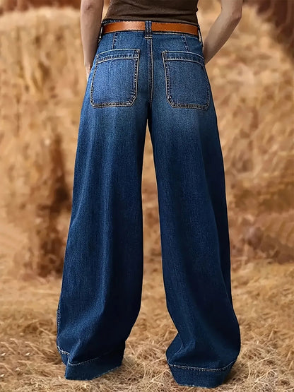High Waist Wide Leg Wash Jeans - Rochelle's House LLC