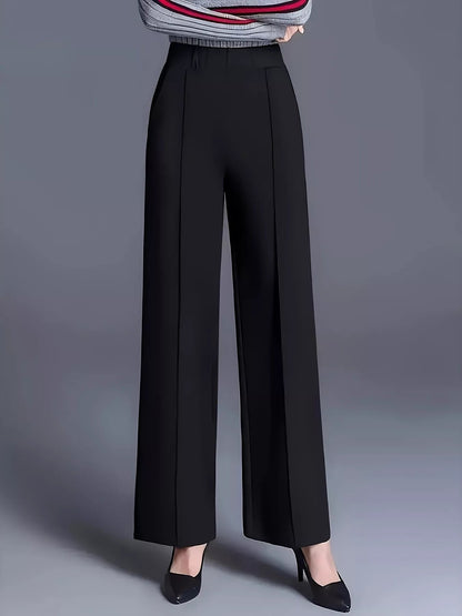 Front view of High-Waisted Wide Leg Pants in Dark Brown showing neckline and sleeve details