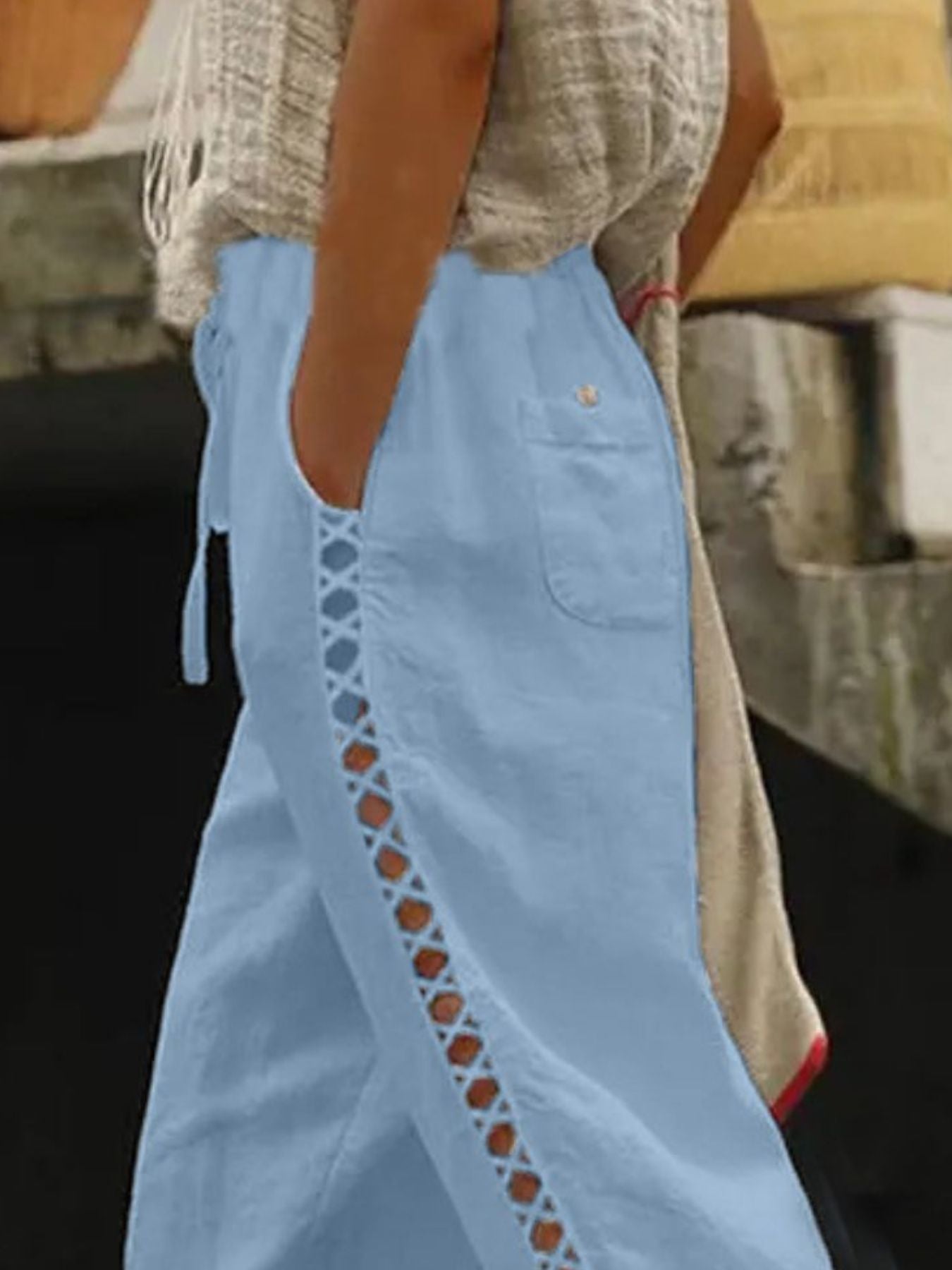 Hollow Out Trim Cropped Pants - Rochelle's House LLC