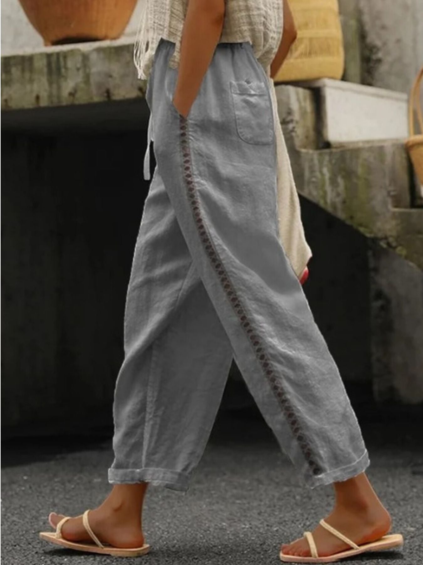 Hollow Out Trim Cropped Pants - Rochelle's House LLC