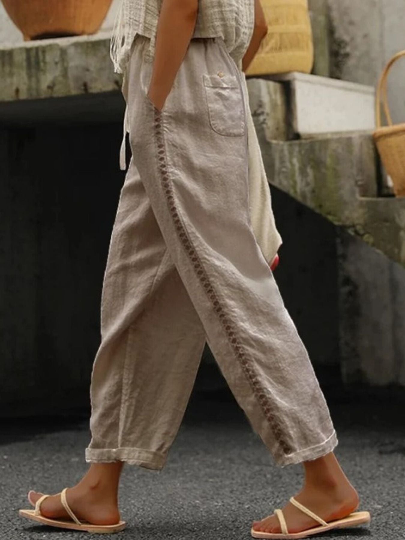 Hollow Out Trim Cropped Pants - Rochelle's House LLC