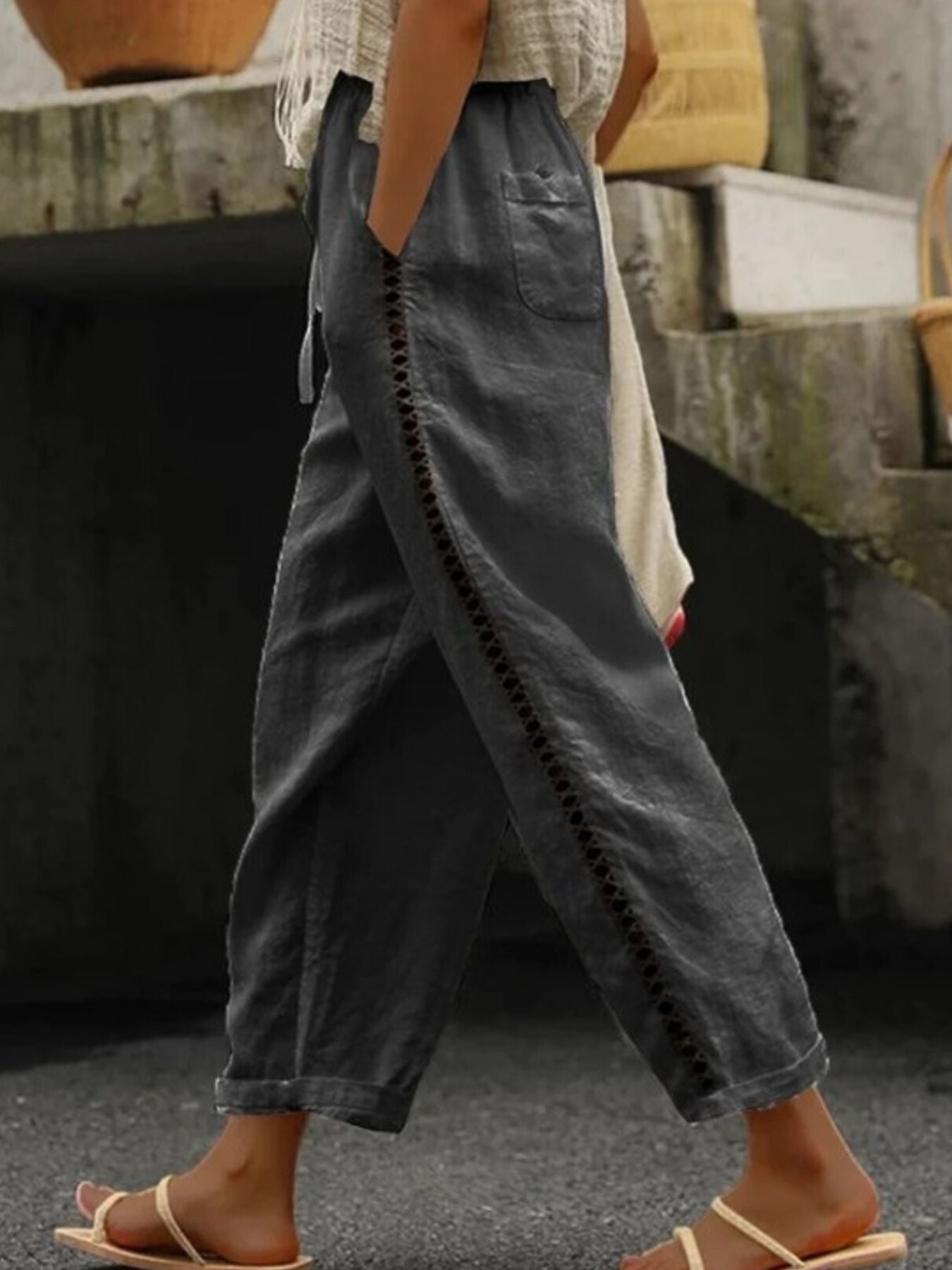 Hollow Out Trim Cropped Pants - Rochelle's House LLC