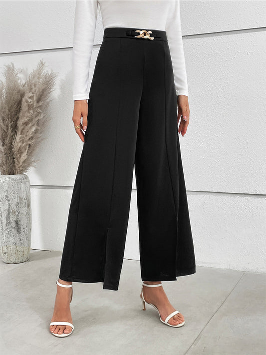 Honey Chain Detail Slit Straight Pants - Rochelle's House LLC