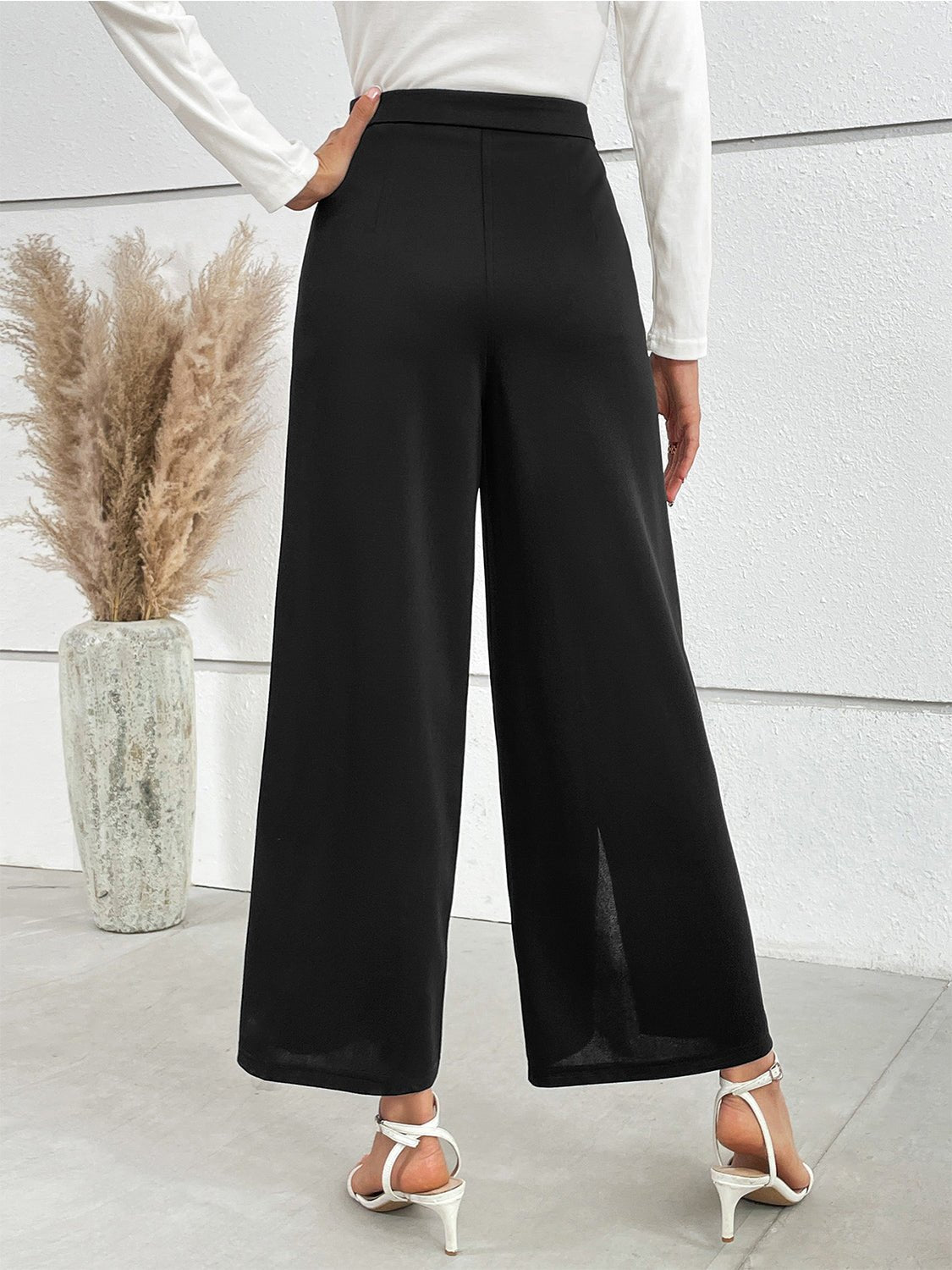 Honey Chain Detail Slit Straight Pants - Rochelle's House LLC