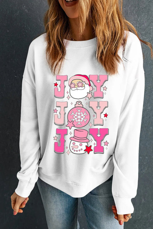 Front view of JOY Round Neck Long Sleeve Sweatshirt in White showing neckline and sleeve details