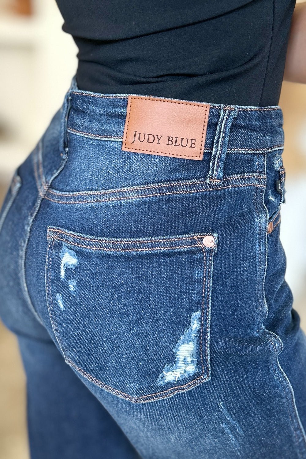 Judy Blue Full Size High Waist Rigid Magic Heavy Destroy Straight Jeans - Rochelle's House LLC