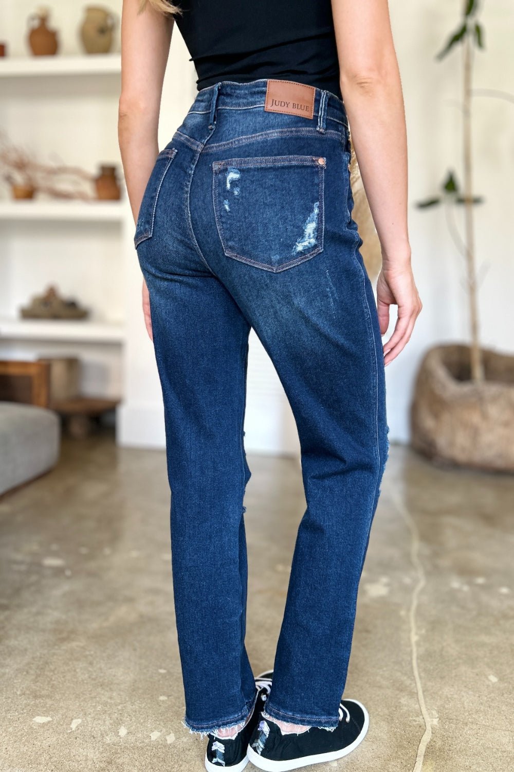 Judy Blue Full Size High Waist Rigid Magic Heavy Destroy Straight Jeans - Rochelle's House LLC