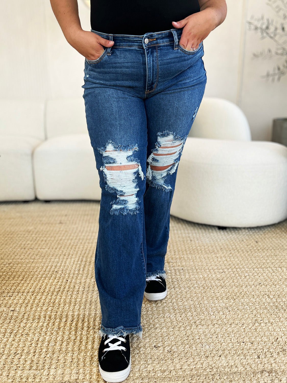Judy Blue Full Size Mid Rise Distressed Raw Hem Jeans - Rochelle's House LLC