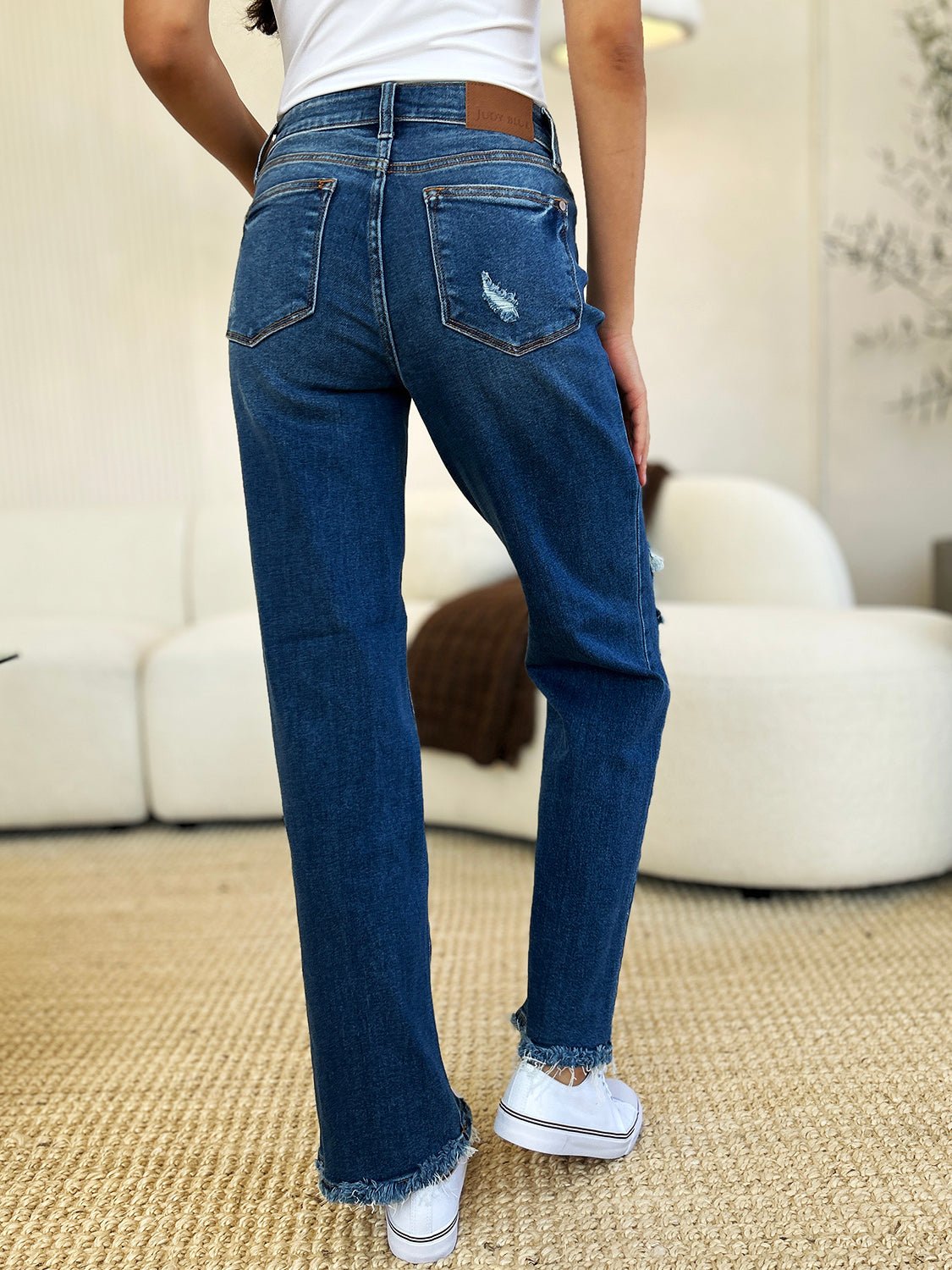 Judy Blue Full Size Mid Rise Distressed Raw Hem Jeans - Rochelle's House LLC