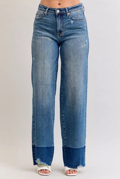 Judy Blue Raw Hem High Waist Column Straight Jeans - Rochelle's House LLC