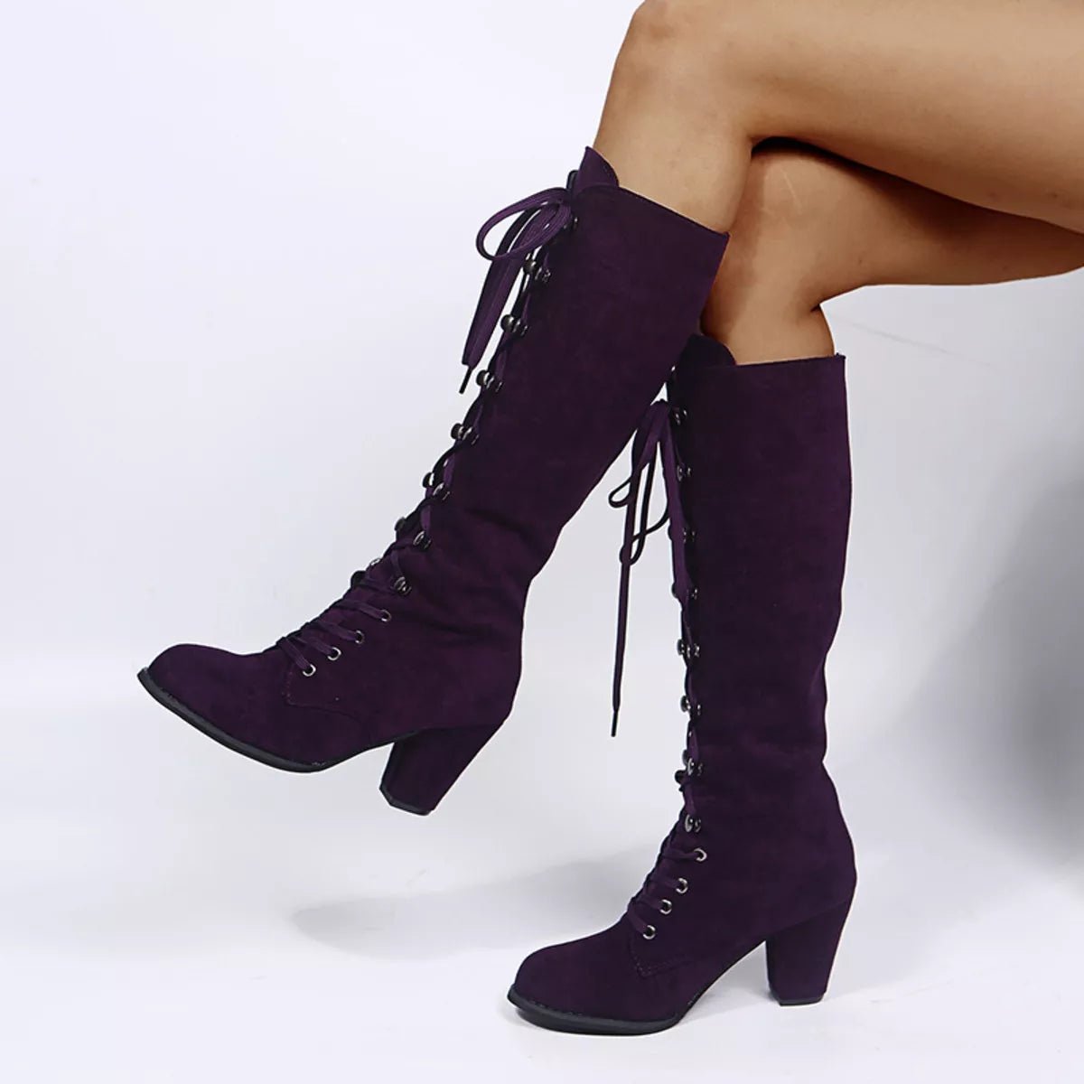 Lace Up Block Heels Boots - Rochelle's House LLC