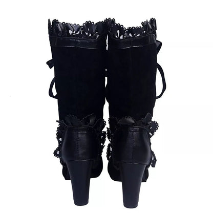 Lace Up Block Heels Boots - Rochelle's House LLC