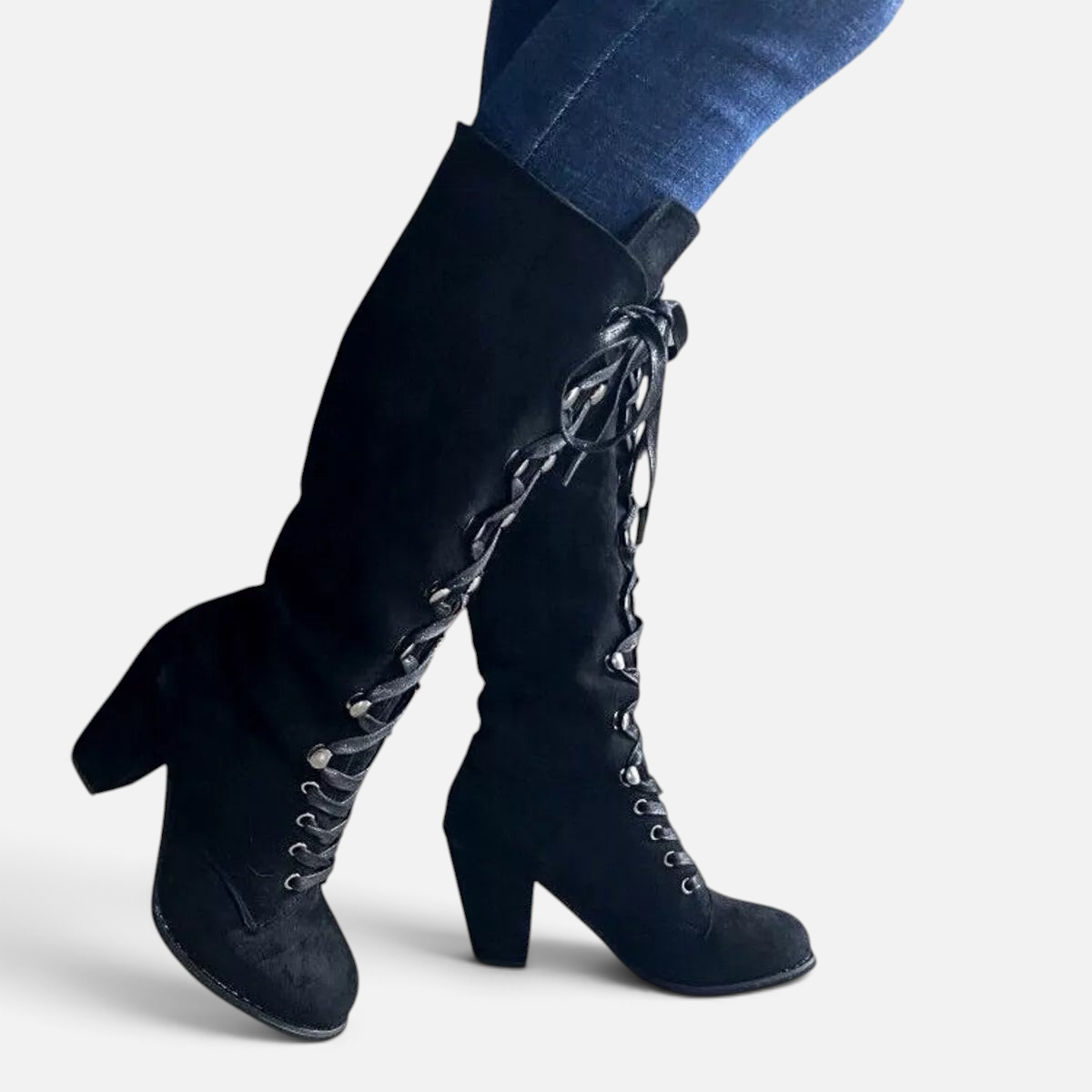 Lace Up Block Heels Boots - Rochelle's House LLC