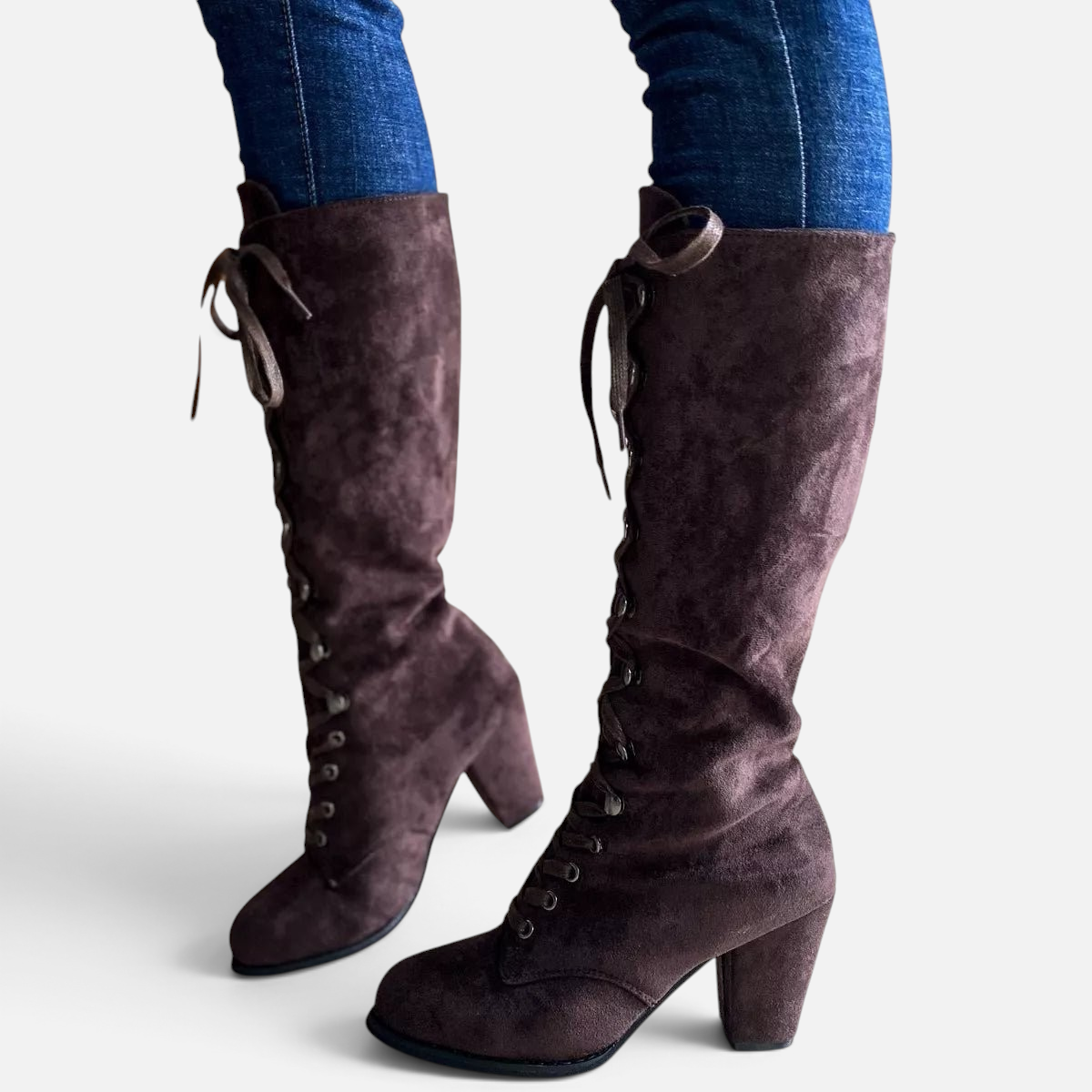 Lace Up Block Heels Boots - Rochelle's House LLC