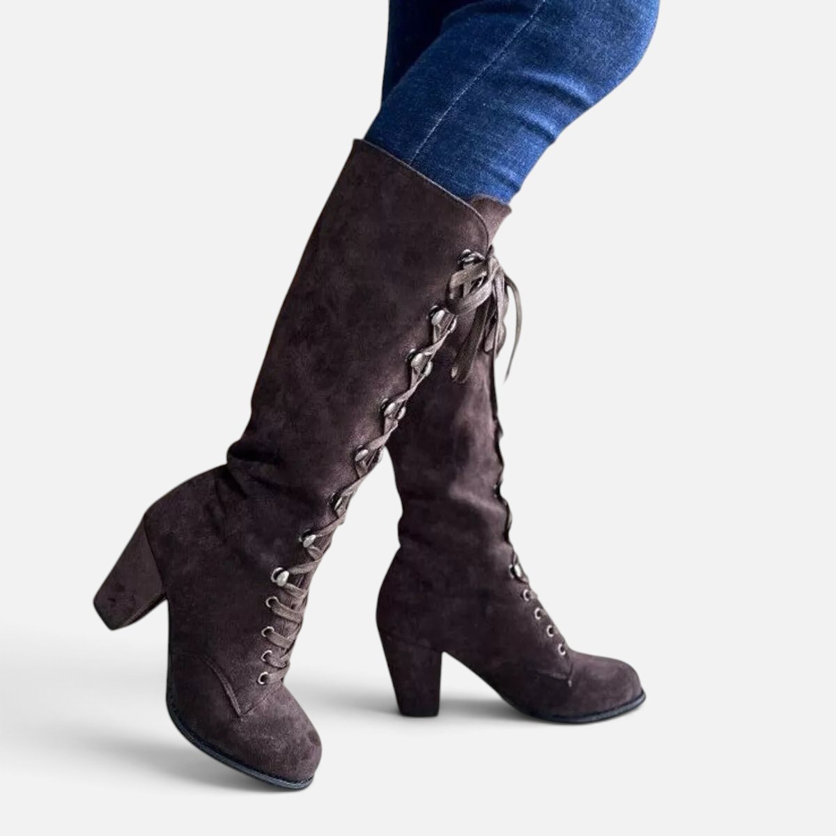 Lace Up Block Heels Boots - Rochelle's House LLC