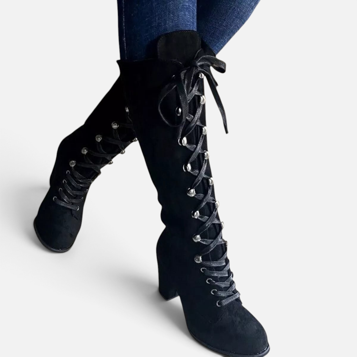 Lace Up Block Heels Boots - Rochelle's House LLC