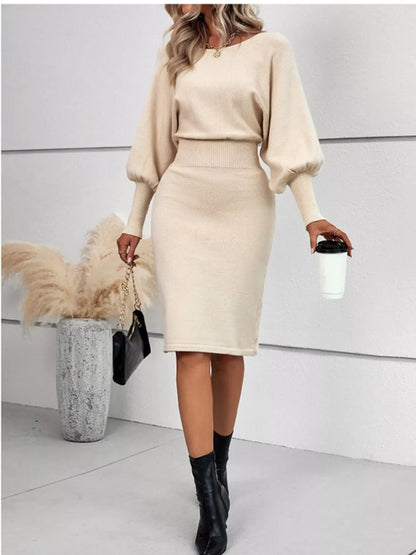 Lantern Sleeve Bodycon Sweater Dress - Rochelle's House LLC