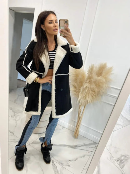 Lapel Collar Exposed Seam Buttoned Coat - Rochelle's House LLC