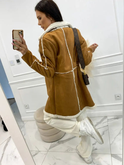 Lapel Collar Exposed Seam Buttoned Coat - Rochelle's House LLC