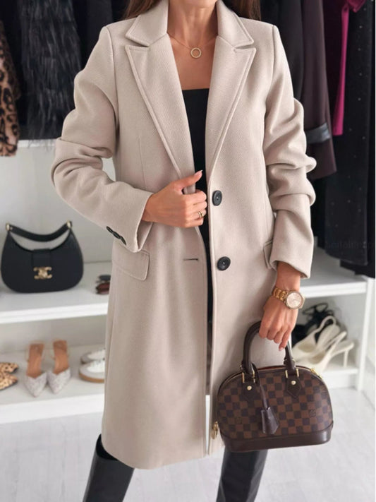 Lapel Collar Long Sleeve Coat - Rochelle's House LLC