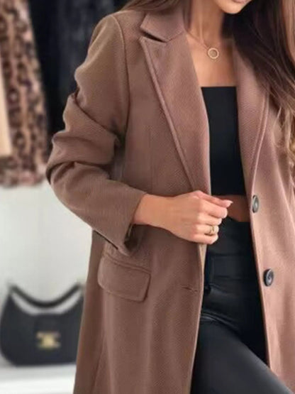 Lapel Collar Long Sleeve Coat - Rochelle's House LLC