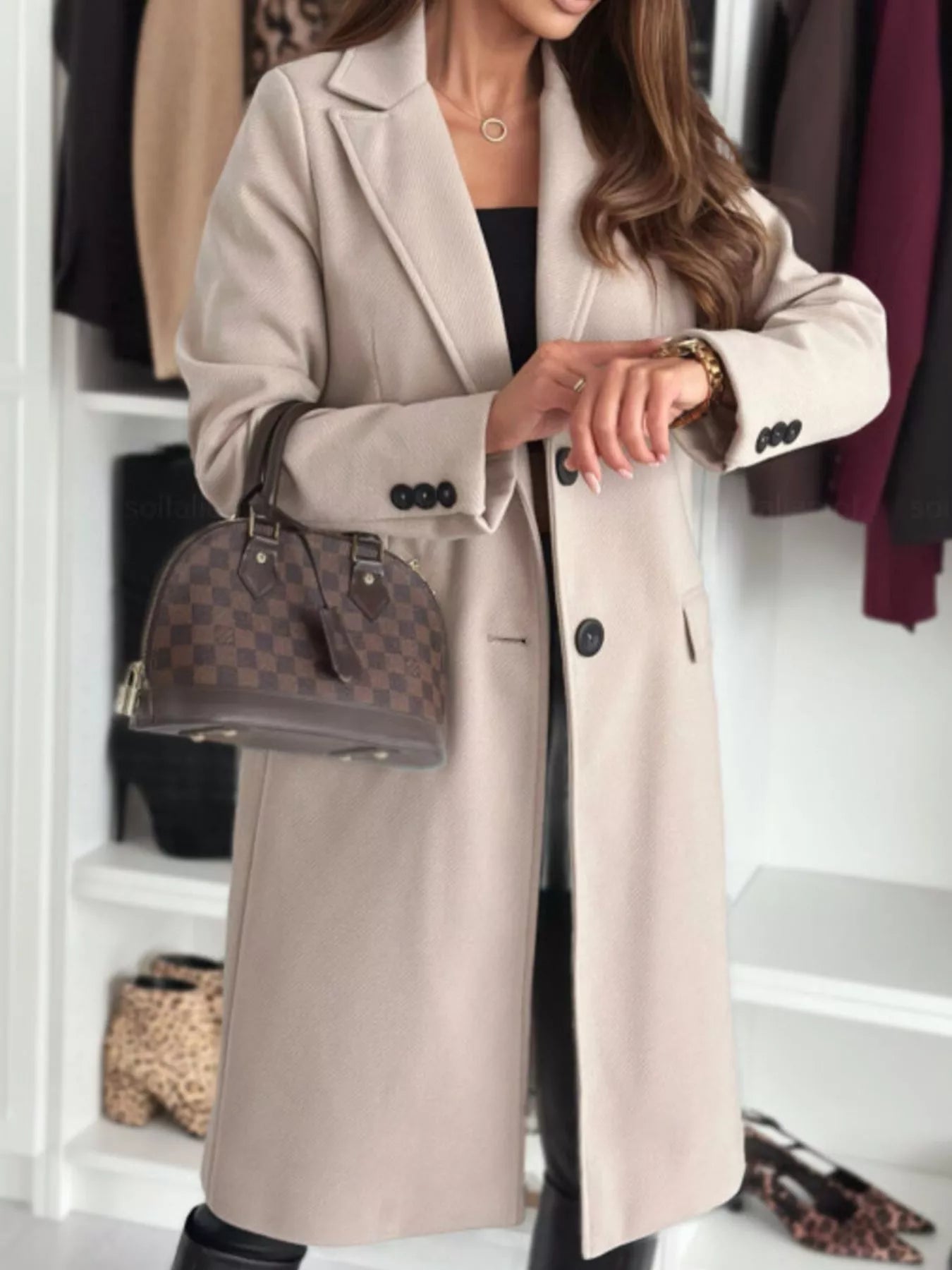 Lapel Collar Long Sleeve Coat - Rochelle's House LLC
