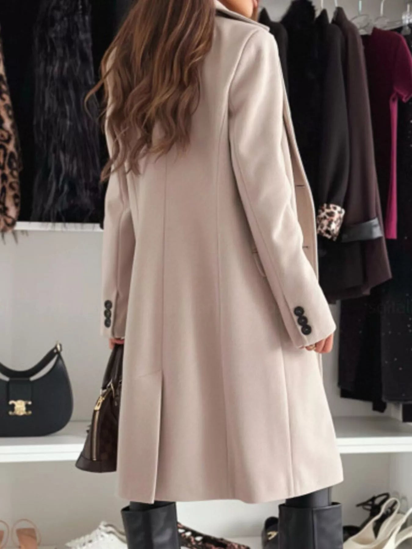 Lapel Collar Long Sleeve Coat - Rochelle's House LLC