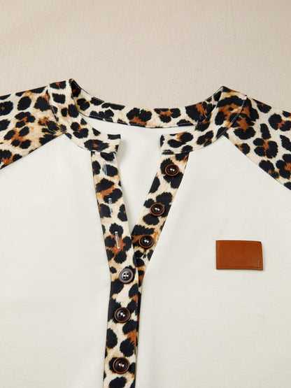 Leopard Print Raglan Sleeve Blouse - Rochelle's House LLC