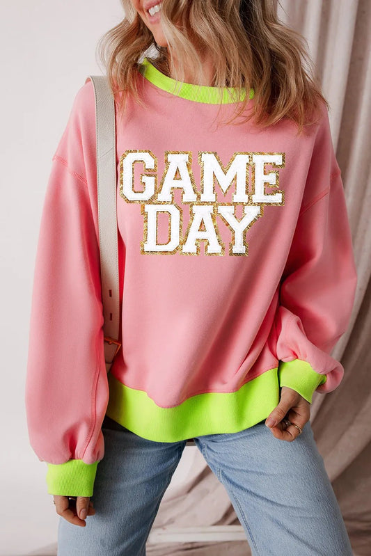 Letter Graphic Round Neck Long Sleeve Sweatshirt - Rochelle's House LLC