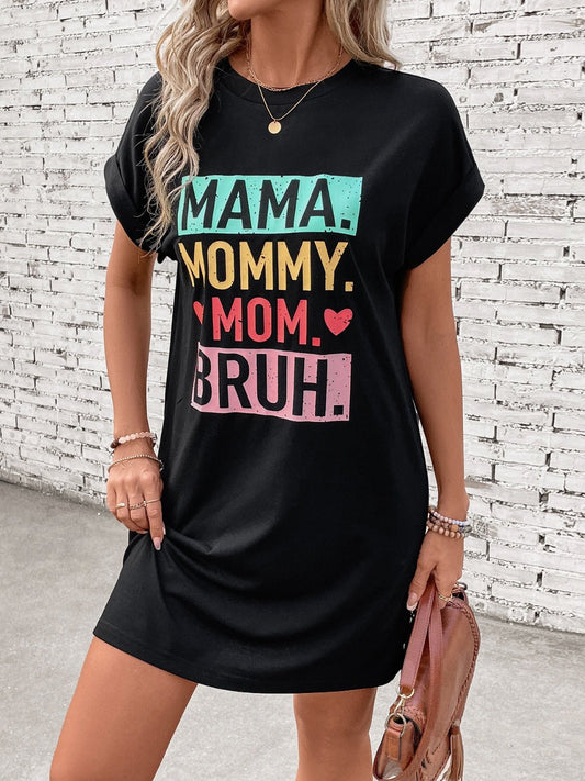 Letter Graphic Short Sleeve Mini Tee Dress - Rochelle's House LLC