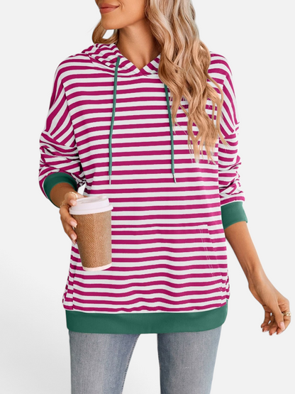 Lovelet Drawstring Striped Long Sleeve Hoodie - Rochelle's House LLC