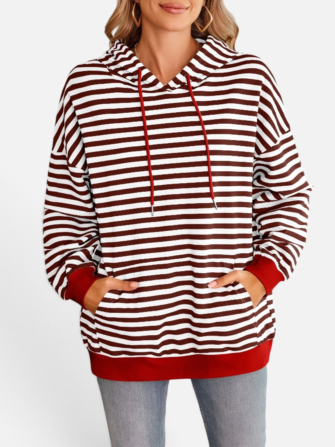 Lovelet Drawstring Striped Long Sleeve Hoodie - Rochelle's House LLC