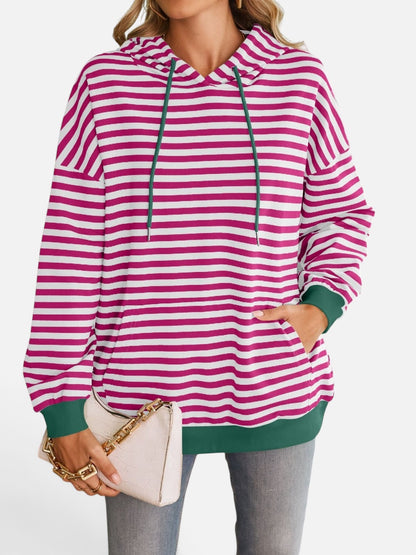 Lovelet Drawstring Striped Long Sleeve Hoodie - Rochelle's House LLC