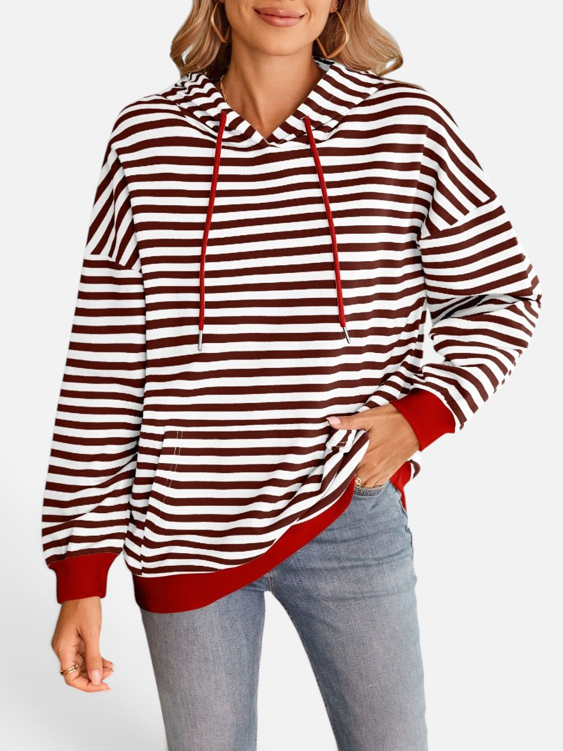 Lovelet Drawstring Striped Long Sleeve Hoodie - Rochelle's House LLC