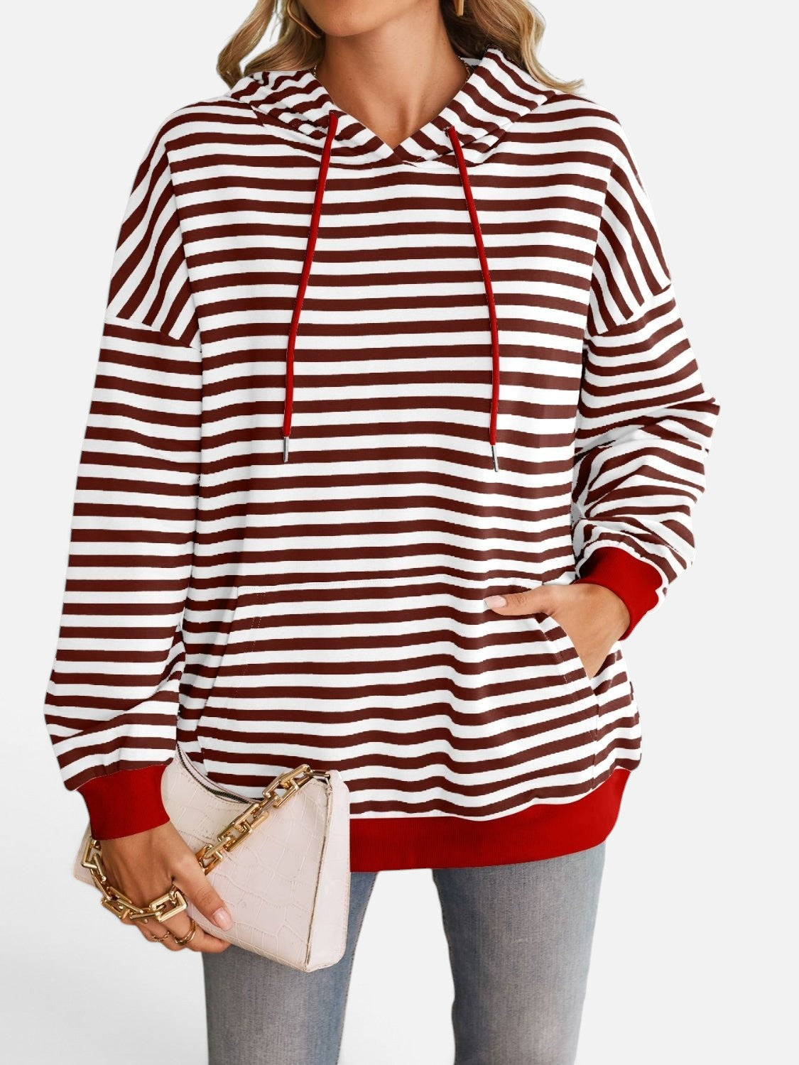 Lovelet Drawstring Striped Long Sleeve Hoodie - Rochelle's House LLC