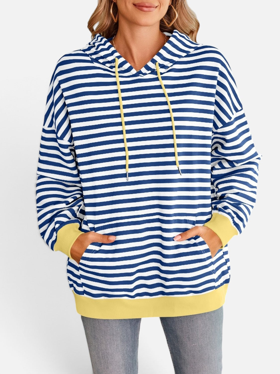 Lovelet Drawstring Striped Long Sleeve Hoodie - Rochelle's House LLC