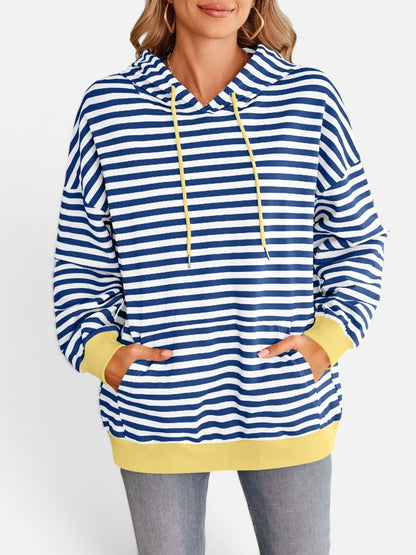 Lovelet Drawstring Striped Long Sleeve Hoodie - Rochelle's House LLC