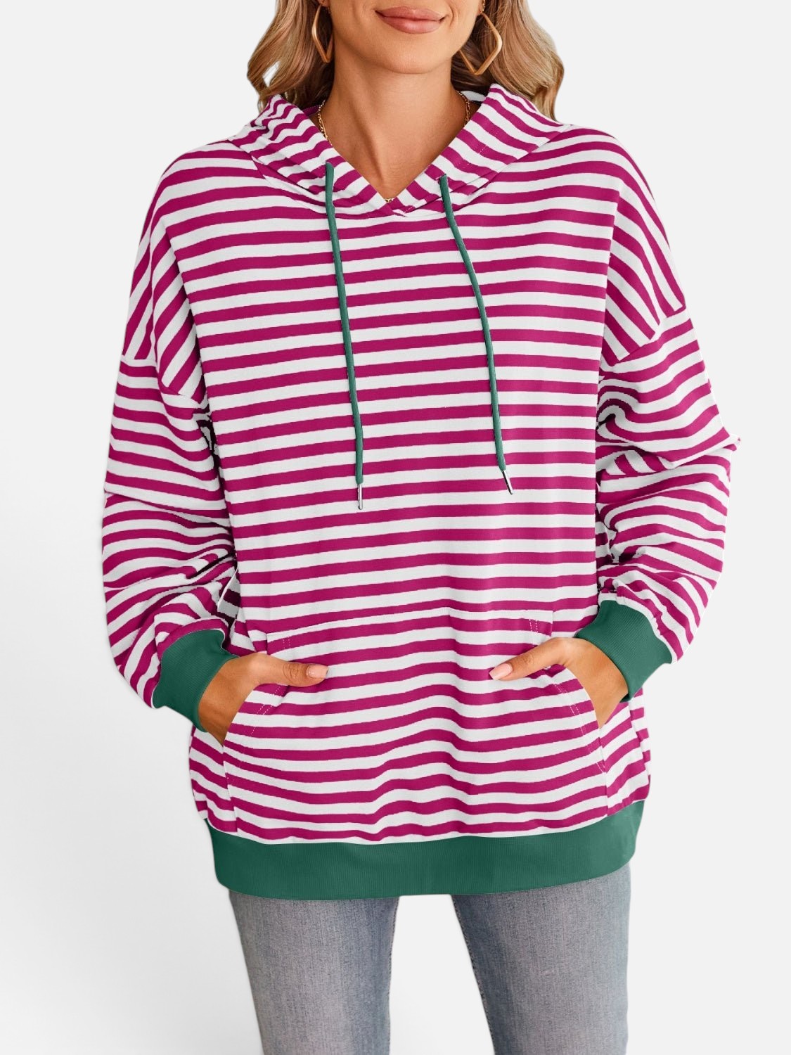 Lovelet Drawstring Striped Long Sleeve Hoodie - Rochelle's House LLC
