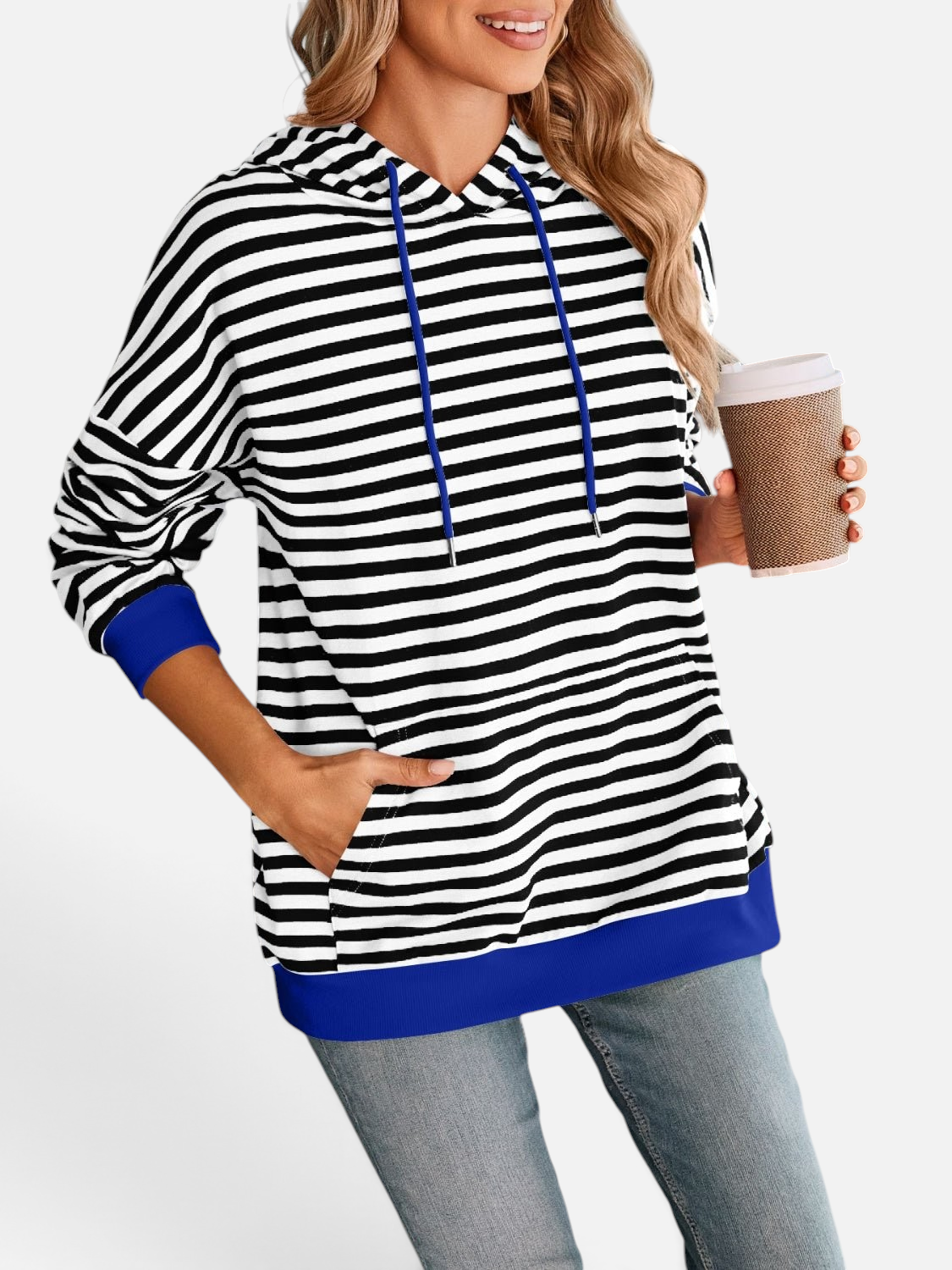 Lovelet Drawstring Striped Long Sleeve Hoodie - Rochelle's House LLC